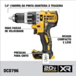Parafusadeira Furadeira de Impacto Brushless 1/2 Pol. 20V com 2 Baterias Carregador e Maleta – DEWALT-DCD796D2 - Imagem 3